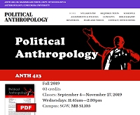 ANTH 423 - POLITICAL ANTHROPOLOGY